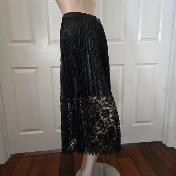Free People Pretty Pleats Lace Skirt SZ 4 Black - Picture 5 of 14